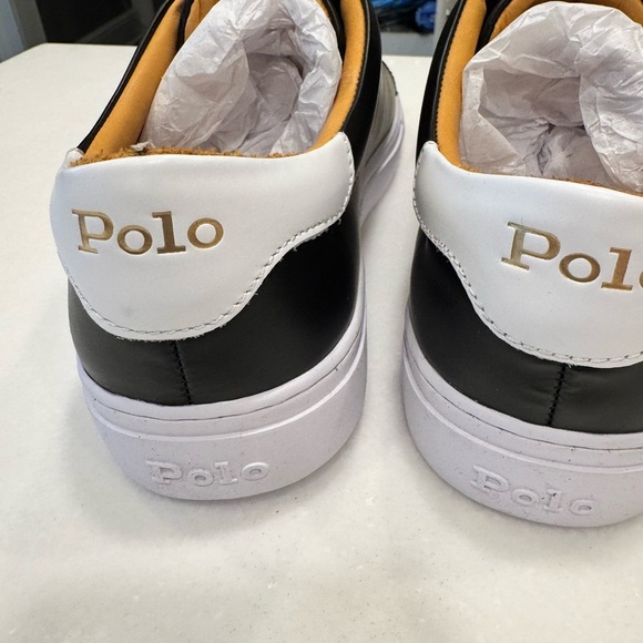 POLO RALPH LAUREN JERMAIN II 2 BLACK LEATHER UNISEX SNEAKERS Men’s 7 WMS 8.5 - Picture 5 of 10